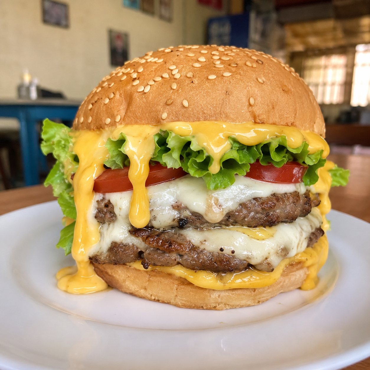 Hamburguesa doble con queso, lechuga y jitomate