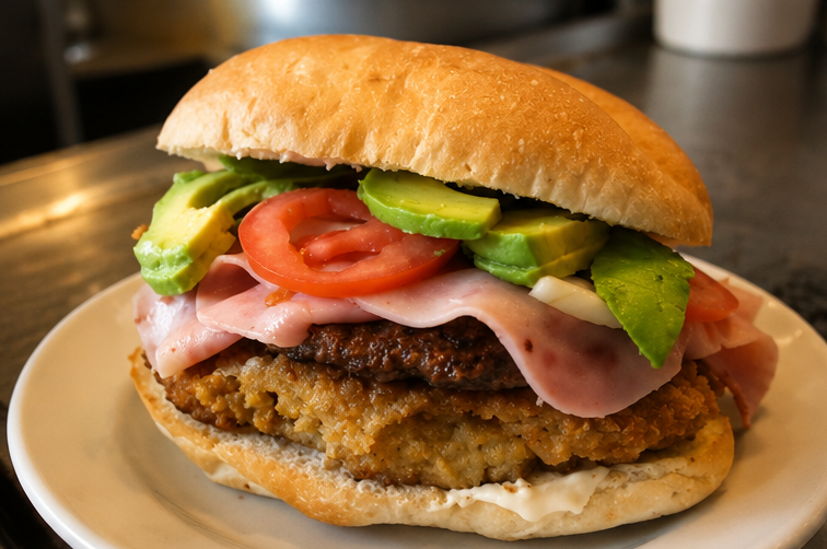 Torta de carne con jamón y aguacate